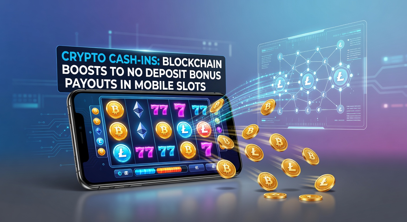 Blockchain network visualizing crypto transactions flowing into mobile slot winnings, highlighting instant no-deposit bonus payouts
