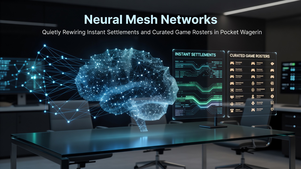 Mobile device displaying curated game roster updated via neural mesh network connections