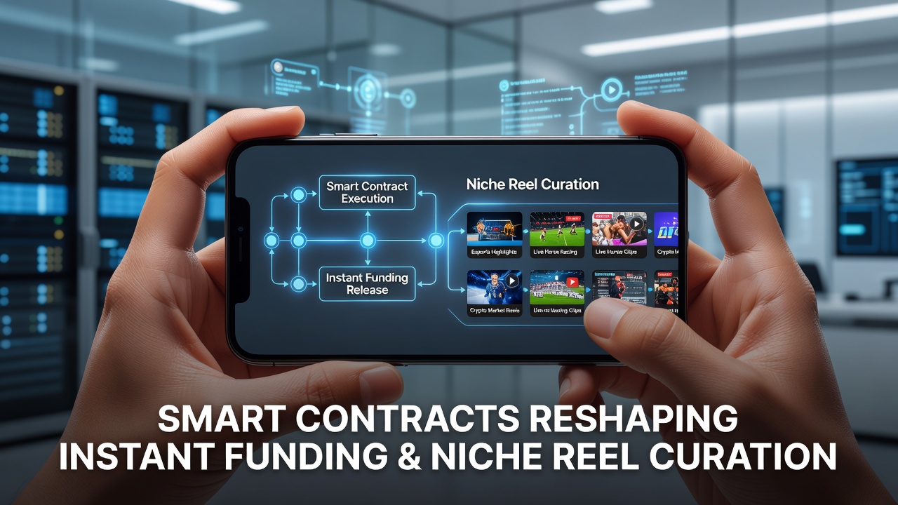Blockchain nodes processing instant funding transactions on a mobile betting interface with secure smart contract overlays